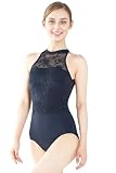 s.lemon Ballett Trikot Spitze,Damen Ärmellos Mock Nacken Gymnastik Balletttrikot Blu 165 New