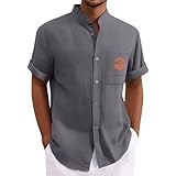 2025 Sommer Hawaii Hemd Männer Herren Kurzarm Freizeithemd Kurz Strandhemd Button Down Regular Fit Strand Shirt Casual Mode Party Strand Urlaub Grau M