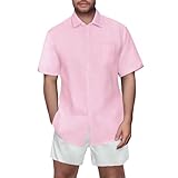 Freizeithemd Herren Kurzarm, Leinenhemd Herren Sommer Revers Mit Knöpfen Sommerhemd Einfarbig Basic Shirts Atmungsaktiv Bequeme Arbeitsshirts Baumwolle-Leinen Kurzarmshirt Casual B