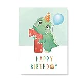 Friendly Fox Geburtstagskarte für Kinder, 1. Geburtstag, Dino Glückwunschkarte zum Kinder Geburtstag, A5 Happy Birthday Karte mit Umschlag