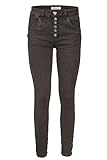 Jewelly Damen Stretch Jeans Five-Pocket im Crash-Look | Boyfriend Hose und sichtbarer Knopfleiste mit Schmuckknöpfen (as3, Numeric, Numeric_38, Regular, Regular, Braun, M/38, Regular)