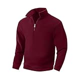 Generisch Pullover Herren Stehkragen Halbzip Longsleeve Oberteil Dicke Fleece Optik Männer Warmes Sweatshirt für Alltag Arbeit Spaziergänge Treffen Reise Pendeln Komfortabler F