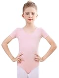 Monbessi Ballettanzug Mädchen Kurzarm - (Gr.100-150) - Tanzbody Gymnastikanzug, Baumwolle Ballettbody Kinder Ballett Trikot (130, Rosa)