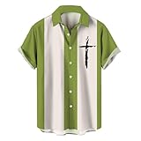 Hemd Herren Kurzarm, Freizeithemd Herren Leichtes Bequeme Poloshirt Mit Knöpfen Sommerhemd Gestreiftes Zweifarbiges Strandshirt Bedrucken Kurzarmoberteil Strandshirt Luftig F