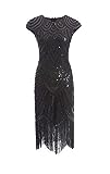 shoperama 20er Jahre Charleston Kleid Pailletten Fransen Flapper Gatsby 20's Fransenkleid Damen-Kostüm, Größe:XL, Farbe:Schwarz/Schw