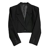 OKGD Kurze Anzugjacke für Damen, Neue koreanische Mode, langärmelige Button-Down-Anzugjacke, Elegante und vielseitige Büroanzugjacke für Damen, Schwarz2-S