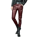 RUMAOZIA Kunstlederhose Herren Schwarz Lederhose mit Riemchen Gothic Hose Herren Bikerjeans PU Leder Bikerhose wasserdichte Lederhose Weich und Atmungsaktiv Lederimitat H