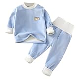 QJDFLL Kinder Thermo-Unterwäsche Pyjama Set Jungen Mädchen Langarm Baby Plus Fleece Homewear Dicke - Winterkleidung(Blau,6-12 Months)