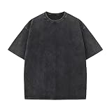 Oversized T-Shirt für Herren Heavy Baumwolle Regular Fit Basic Männer T-Shirt Set Casual Sommer Tops(Schwarz L)