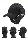 Taktische Faltbare Netzmaske + mit Verstellbarer Baseballkappe mit Gehörschutz, für Paintball-Schießen, Cosplay, CS-Spiel, schwarz, 42 x 16