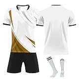 Personalisiert Fußball Trikot Kinder Set, Heimtrikots/Auswärtstrikots Trikot Jungen, Fussball T-Shirt Shorts Football Socken Knieschützer S