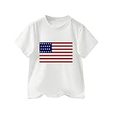 Hemd Jungen 98 Kleinkind Jungen 4. Juli T-Shirts amerikanische Flagge Shirt Kinder Unabhängigkeitstag patriotische Kurzarm-Tops Jungen Kurzarm Hemd (White, 4-5 Years)