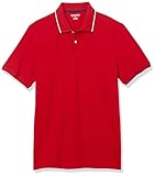 Amazon Essentials Herren Piqué-Poloshirt aus Baumwolle, Schmale Passform, Rot Thin Stripe, M