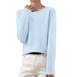 Pullover für Damen, langärmelig, Wasserfallkragen, einfarbig, schmale Passform, Damenpullover, leicht, gemütlich, warm, Damenpullover, weich, bequem, Fleece-Oberteil, blau, XL