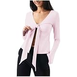 Tshirt Damen Leicht Und Luftig, Günstig Sexy T-Shirt Mit Langen Ärmeln Und Schleife Zum Binden Slim Fit, Sonderangebot Bluse Weich Bequem, Shirt Top Casual Fashion, Oberteile Elegant Schick