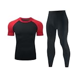 DUHENWU Radtrikot Set Herren Kurzarm Fahrradbekleidung Atmungsaktiver Fahrradtrikot Elastische Schnell Trocknend Trikot 2-Teiliges Sommer Trainingsanzug Kompressions Shirts Leggings S