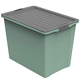 Rotho Compact Aufbewahrungsbox 70l mit Deckel und Rollen, Kunststoff (PP recycelt) BPA-frei, grün/anthrazit, A3/70l (57.0 x 39.5 x 43.5 cm)