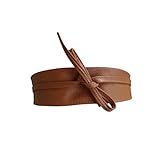 ZouLOO breiter Gürtel aus echtem Leder für Damen im Obi-Stil, Gürtel aus genarbtem Leder, Braun Natur, Größe 1 (36/44)