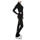 Generisch 2 Stück Eiskunstlauf Hosen Jacken Thermal Eislaufen Praxis-Outfits Langärmeliger Reißverschluss Mit Daumenlöchern Für Frauen Und Mädchen(Size:160,Color:Schwarz)