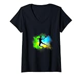 Damen Buntes Handball Damen Frauenhandball Handballerinnen Motiv T-Shirt mit V
