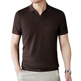Strickwaren Herren Casual Weich Atmungsaktiv Mode T-Shirt Temperament Vintage Kurzarm Einzigartig Aushöhlen Design Gestrickter Tops C-Coffee M