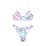 Generisch Frauen-Bikini bedruckter Split-Badeanzug Sexy Dreieck-Zweiteiler-Badeanzug Hamburg Trikot (White, L)