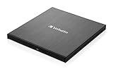 Verbatim External Slimline CD/DVD Writer, USB 3.2 Gen1 mit USB-C Anschluss inkl. USB-C auf USB-A-Kabel, kompaktes Design, Externer DVD-Brenner, Externes CD-Laufwerk, Schlankes Desig