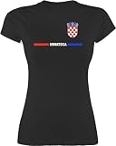 Shirt Damen - Fußball EM WM - Kroatisches Trikot Wappen | Hrvatska mit Stolz | Hrvatska-Fans - S - Schwarz - Tshirt fußballtrikot Europameisterschaft 2024 Kroatien t-Shirt wm-Shirts Fussb