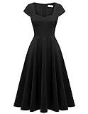 BeryLove Rockabilly Kleider Cocktail Kleider für Damen Schwarzes Kleid Elegant Abendkleider Midi 8009 Black M