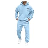 Sunfashion Samt Beutel Sportanzug Für Herren, Lässig, Einfarbig, Mit Kapuze, Tasche, Raglanärmel, Hoodies, Kordelzug, Fleece-Hosen-Set Schlittschuh Anzug (Light Blue, Xl)