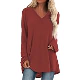 V Ausschnitt Damen Shirt - Einfarbig Basic Tunika Bluse Damen Tank Tops Sommer Tshirt Damen Oversize Kurzarm Obst Muster Sport Oberteil Top 3/4-Ärmeln Leinenbluse D