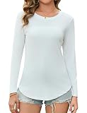 Aottori Damen Rundhals Oberteile Elegante T-Shirt Bluse Langarm Shirts Tunika Top Bluse Weiß XXL