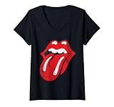 Damen Rolling Stones Offizielle Zunge im Used-Look T-Shirt mit V