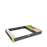 EXIT Toys Aksent Großer Holzsandkasten mit Küche - Mit drehbarem Herd, Küchenzubehör, Spülbecken mit funktionierendem Wasserhahn, Ablage und Sitzbank - Für Kinder - 100% FSC Zedernholz - 200x140