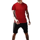 & Herren Hosen Kurze 2-teilige Sommer Shorts Shirts Strand Patchwork Ärmel Sets Herren Anzüge & Sets Suiten für Jungen, Rot, L, rot red, L