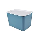 Homéa Essentiel Box mit Deckel aus Kunststoff – 26 l – Blau und Weiß – L 40 x B 27 x H 24,5