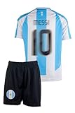 Mefstone Argentinien Kinder Trikot No 10 für Kinder, 2024 Football Trainings Kinder Trikot, Fußball-Trainingstrikots für Jungen, Komm mit Shorts (6-7Jahre,Blau,MES,140)