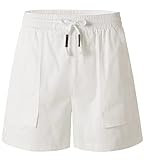 Vcansion Damen Casual Elastische Taille Baumwolle Chino Cargo Shorts mit Taschen - Braun - M