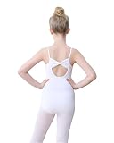 FONLAM Ballettkleidung Mädchen Turnanzug Baumwolle Ballett Trikot Tanzbody Spaghettiträgern Gymnastikanzug (5-6 Jahre, Weiß)