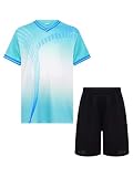 Lpdshaa Kinder Fußball Trikot Sommer Trainingsanzug aus Kurzarm Tshirt und Kurze Hose Atmungsaktive Schnell Trockende Kleidung Set Zweiteiler Sport Outfits Ein helles Grün 158-164