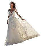 SYYS Meerjungfrau Hochzeitskleid für Braut 2023 Damen Spitze Applikationen Vintage V Ausschnitt Hochzeitskleider Ballkleider SYYS26, A-Elfenbein, 34