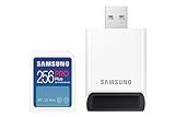 Samsung PRO Plus SD-Karte, 256 GB, UHS-I U3, Full HD & 4K UHD, 180 MB/s Lesen, 130 MB/s Schreiben, Speicherkarte für Kameras und Drohnen, Inkl. USB-Kartenleser, MB-SD256SB/WW
