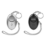 AMATHINGS 2er Set Taschenalarm Schwarz / Silber 140 dB Schlüsselanhänger Alarm mit LED-Licht – Panikalarm Schlüsselanhänger zur Selbstverteidigung – Alarmgeräte für die H