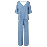 Zweiteiliges Damen-Set für Sommer-Outfits, Lounge-Sets, Trainingsanzüge für Großbritannien, weites Bein, Loungewear, Bekleidungssets, Freizeitanzüge, Hosenanzug, Reisen, Sommerhose, S
