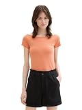TOM TAILOR Denim Damen T-Shirt mit Carmen-Ausschnitt, burnt terracotta, XL
