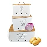 ALLILUYAA Kartoffel Aufbewahrungsbox, Metall Kartoffel und Zwiebel Aufbewahrung, mit Ledergriff und 360° Belüftungssystem, Zwiebel Aufbewahrung für Hält Gemüse Länger Frisch (3 Pce)