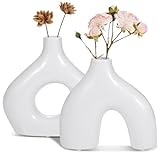 Keramik Vase Für Pampasgras, GUKJOB Keramik Vase Weiß, Set of 2 Weiße Blumenvasen aus Keramik für Blumen Deko, Modern Kleine Vasen für Home (Weiße Vase 2 Sets)