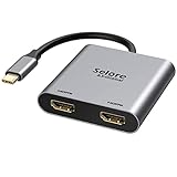USB C auf Dual HDMI Adapter, Kompatibel mit Thunderbolt 3/4 Ports, USB C zu HDMI Adapter Einzel 4K@60Hz und Duales 4K@30Hz, HDMI USB C Adapter für MacBook Pro/Air, iPad Pro, D