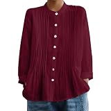Damen-Hemdbluse aus Baumwollleinen, leicht, lockere Passform, atmungsaktiv, bequemer Stoff, Sommer-Arbeitskleidung und Urlaubs-T-Shirt, 1e-wine, 3XL