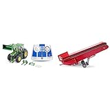 Siku 6795, John Deere 7310R Traktor mit Frontlader & 2466, Elektrisches Förderband, 1:32, Metall/Kunststoff, Rot, Batteriebetrieben, Ankoppel- und verstellb